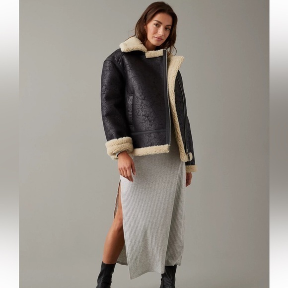 American Eagle Outfitters Jackets & Blazers - American Eagle AE Oversized Vegan Shearling Moto Jacket Black XL